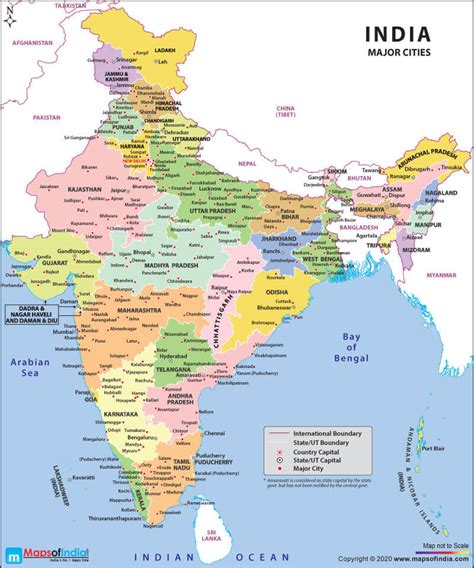 Map of India cities: major cities and capital of India .